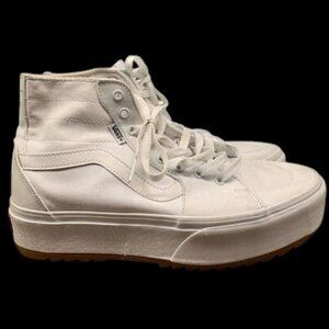 Vans Sk8-Hi Stacked Platform Sneakers Women’s 11 White Canvas High‎ Top Shoes